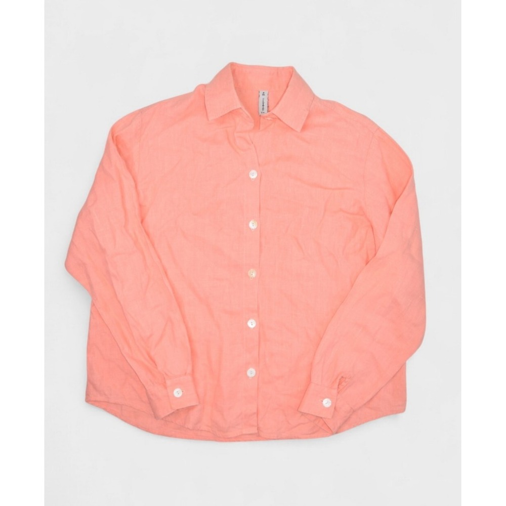 FH Clothing Co Blouse Womens S Pink Linen Button Up Long Sleeve Shirt USA Made